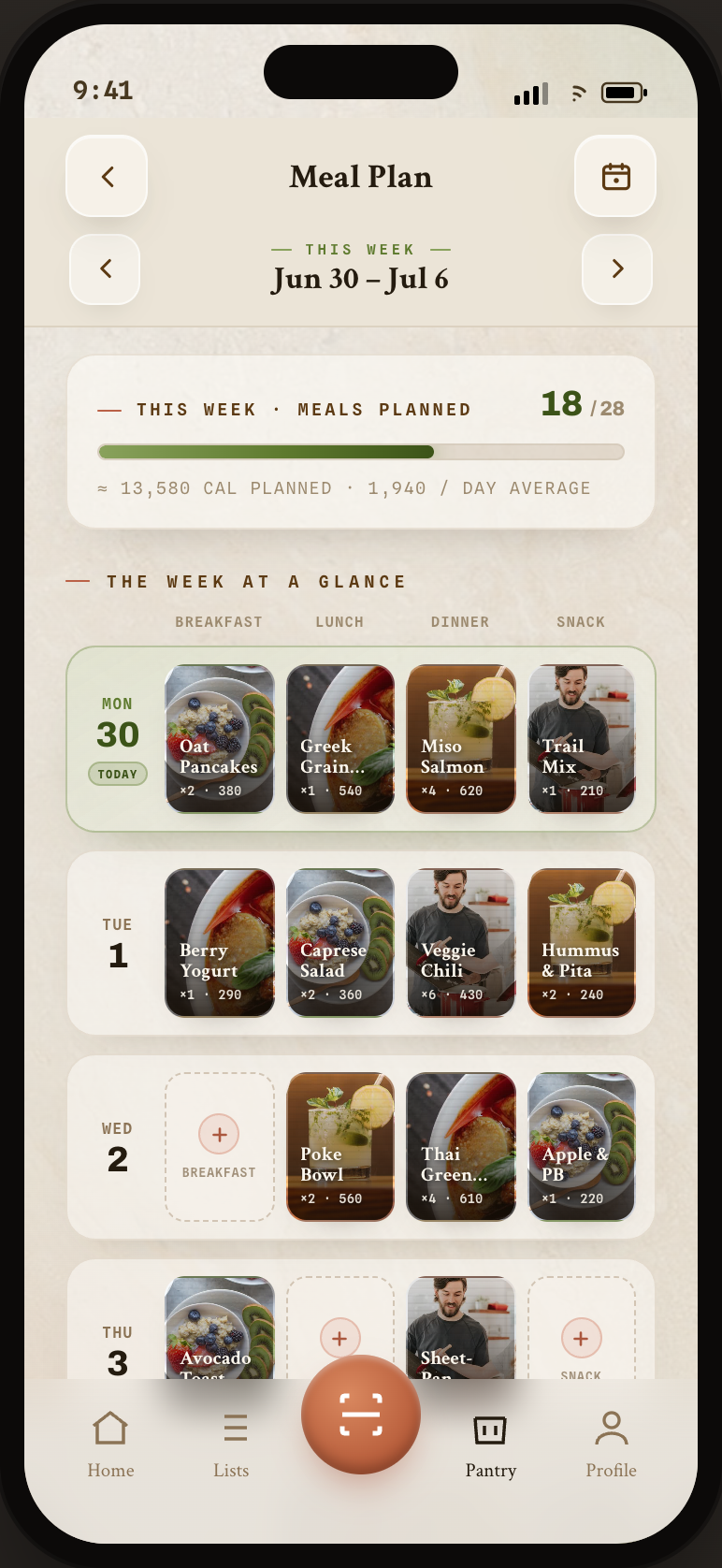 Weekly meal plan in the Buy'r app
